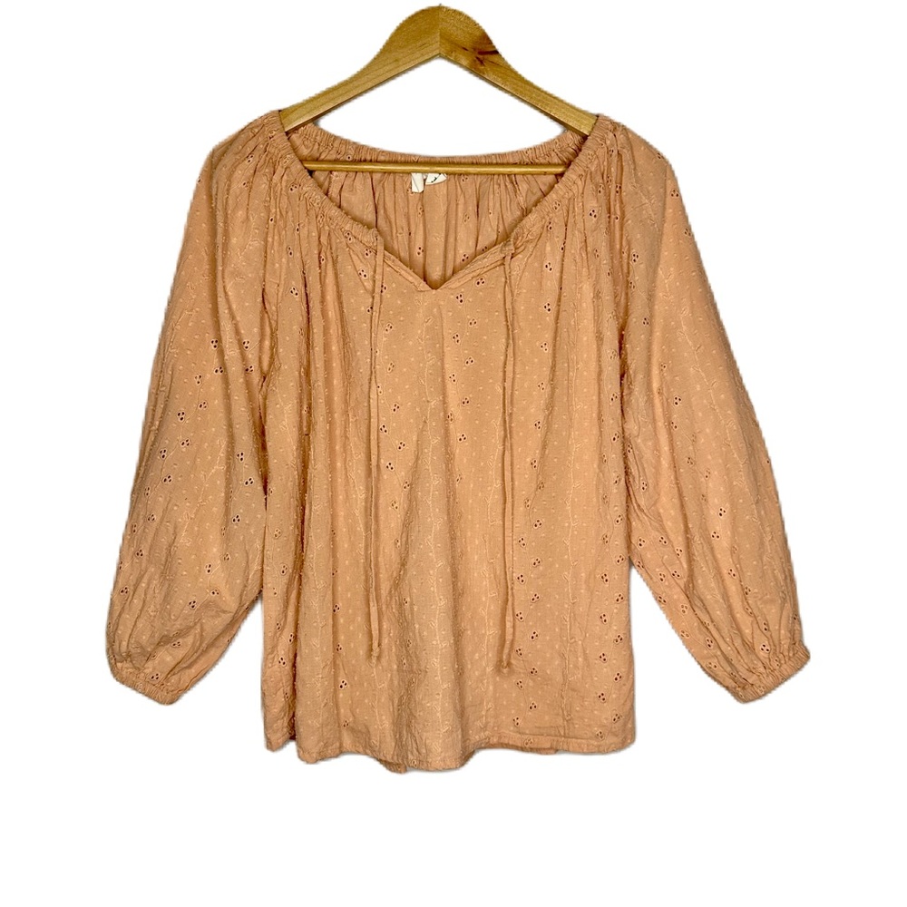 Joie Pink Smocked Eyelet Puff Sleeve Top Women’s Size XL